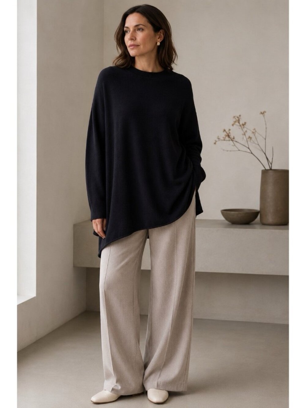 Eileen Fisher Womens Sweater XS Black Organic Cotton Tencel Oversized Minimalist